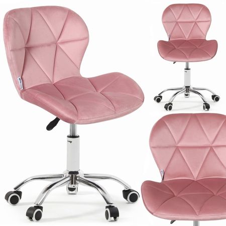 Fotel biurowy krzesło obrotowe welurowe dla dziecka różowe